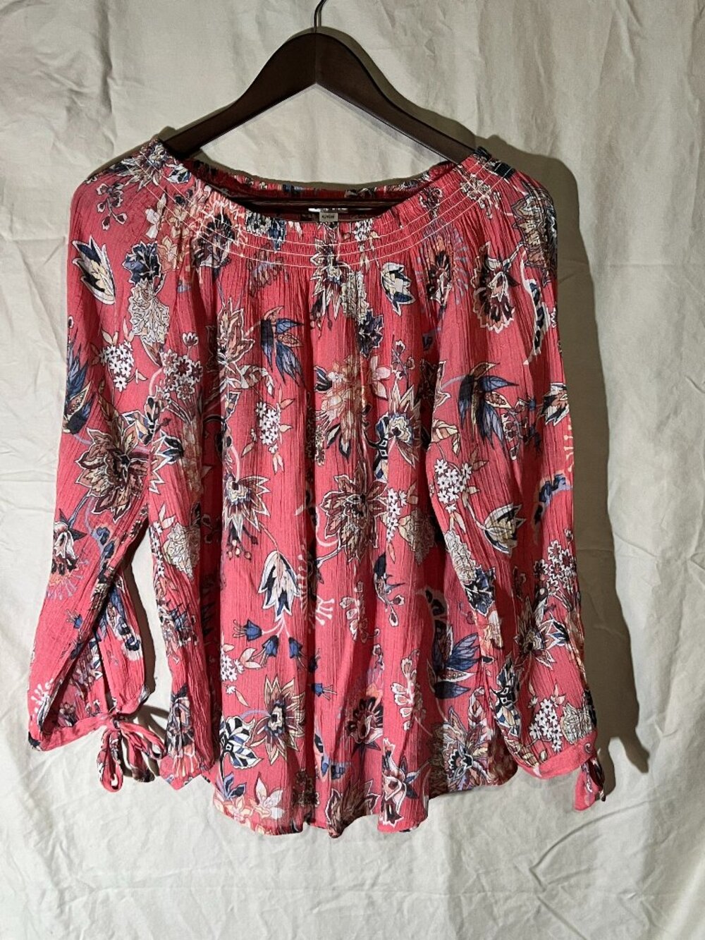 SPENSE WOMEN'S PINK OFF SHOULDER FLORAL 3/4 TIE SLEEVE BLOUSE XL PEASANT BOHO